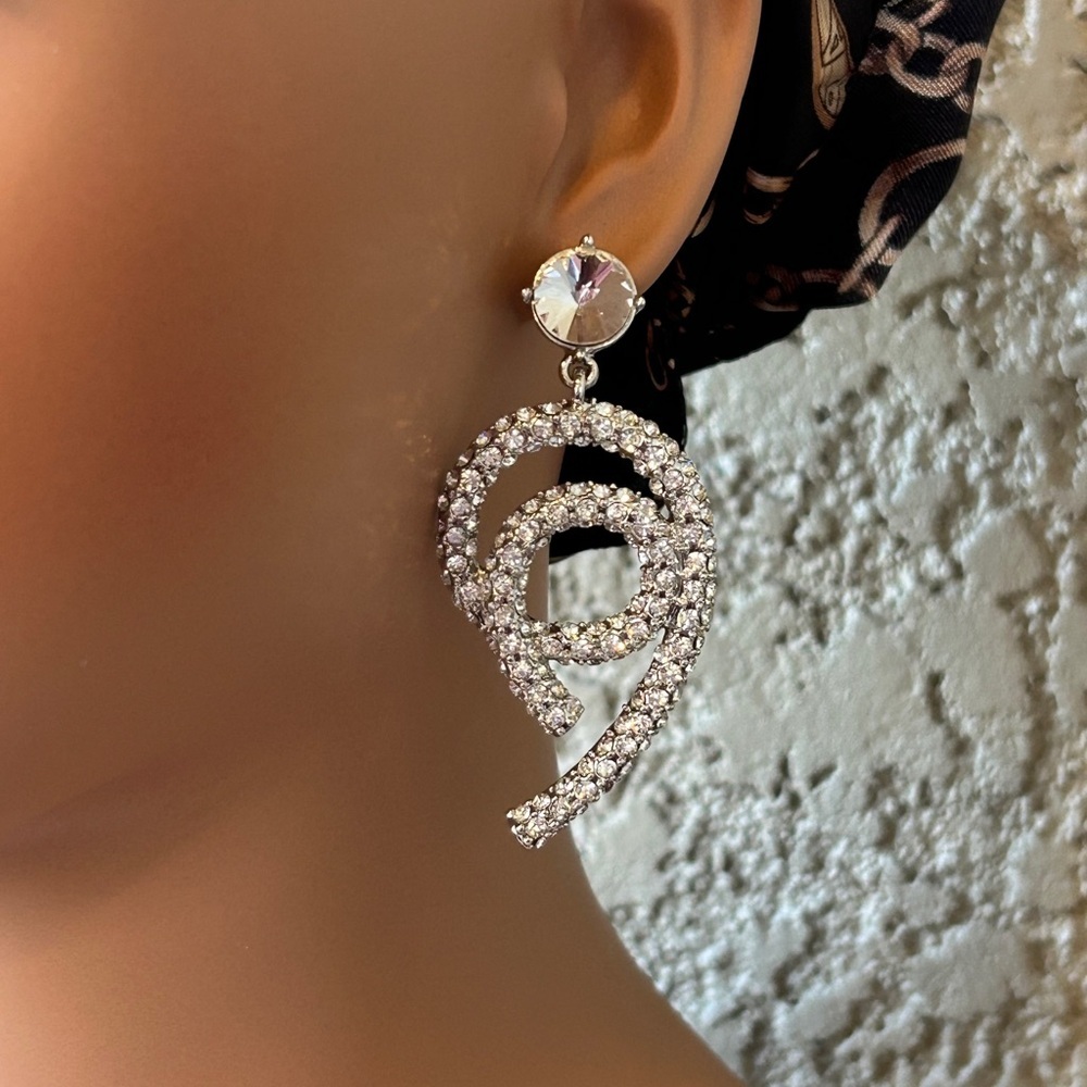 Dazzling Silver Rhinestone Statement Earrings - Picture 3 of 5